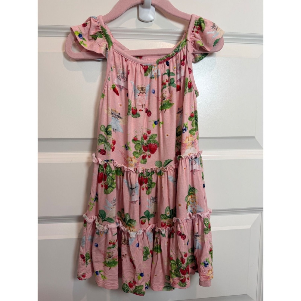 54. Posh Peanut Pink raccoon Fairy Berry Tiered Ruffle Bamboo Dress 3T-4T
